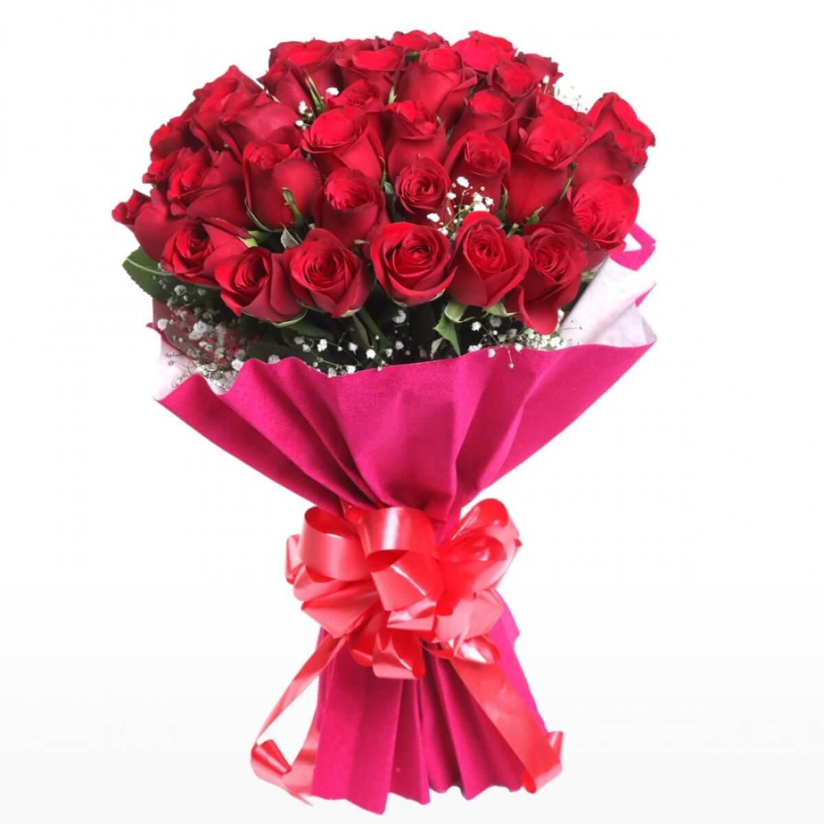 Valentine's Day Special Fresh Flower Bouquet of 40 Red Roses in ...