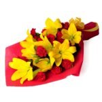 The FloralMart® Mother's Day Special Fresh Flower Bouquet of 12 Red Carnations & 08 Yellow Lilies in Paper Wrapping